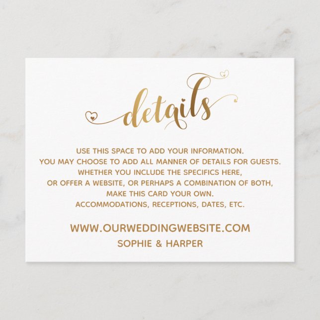 Goldenes Herzenskript, Diamanten Details zu White Postkarte (Vorderseite)