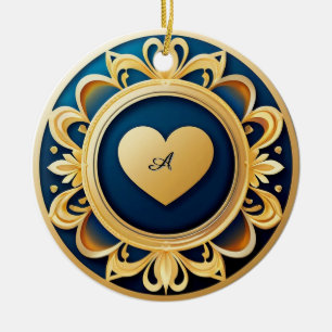 Goldenes Herzmedaillon Keramik Ornament