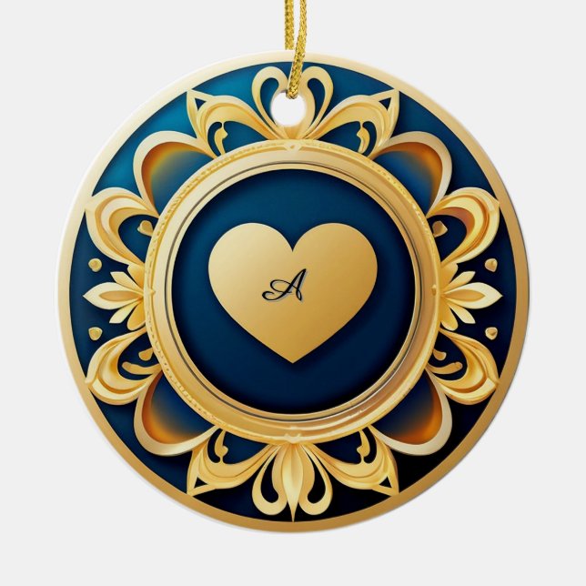 Goldenes Herzmedaillon Keramik Ornament (Vorne)