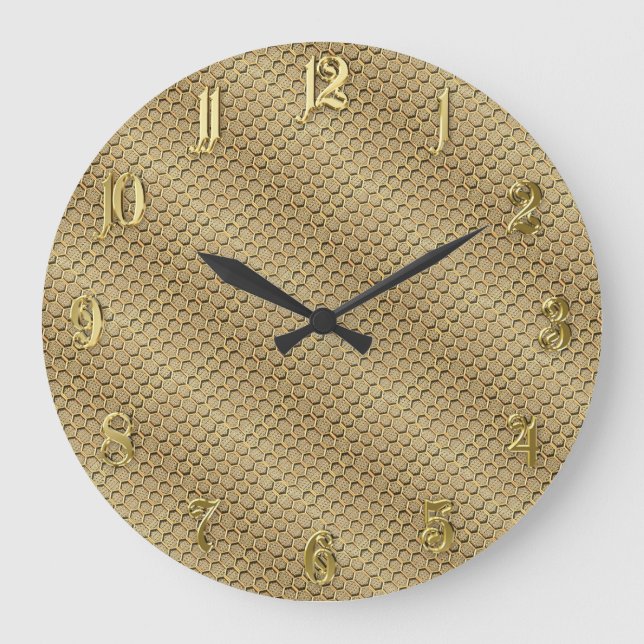 Goldenes Hexagonalmuster Große Wanduhr (Vorderseite)