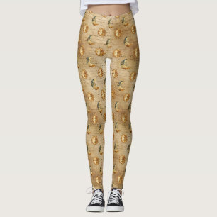 Goldenes himmlisches Sonne-Mond-Vintage-Astrologie Leggings