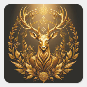 Goldenes Hirsch-Emblem Quadratischer Aufkleber