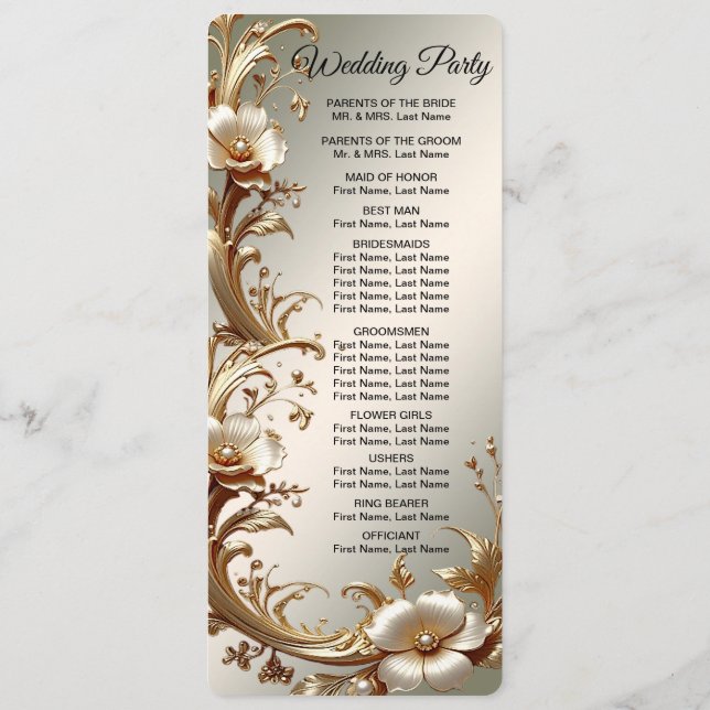 Goldenes Hochzeitsprogramm mit Blumenmuster Programm (Rückseite)