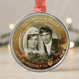 Goldenes Hochzeitsszenario-Foto Ornament Aus Metall