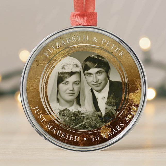 Goldenes Hochzeitsszenario-Foto Ornament Aus Metall (Von Creator hochgeladen)
