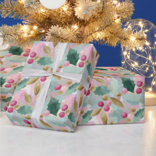 Goldenes Holly & Berry Botanisches Weihnachtsmuste Geschenkpapier