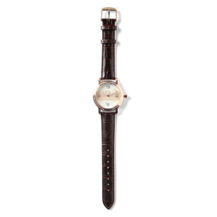 Goldenes Holz RN Rose Gold Braun Leder Armbanduhr