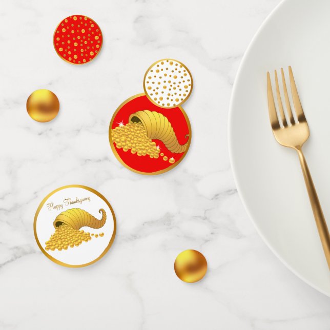 Goldenes Horn von viel Rot und Weiß Konfetti (Gruppe)