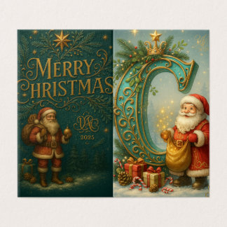  Goldenes Initial C mit Weihnachtsmann und Krone