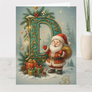 Goldenes Initial D mit Weihnachtsmann und Krone  Karte