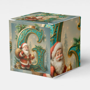  Goldenes Initial  G mit Weihnachtsmann und Krone Geschenkschachtel