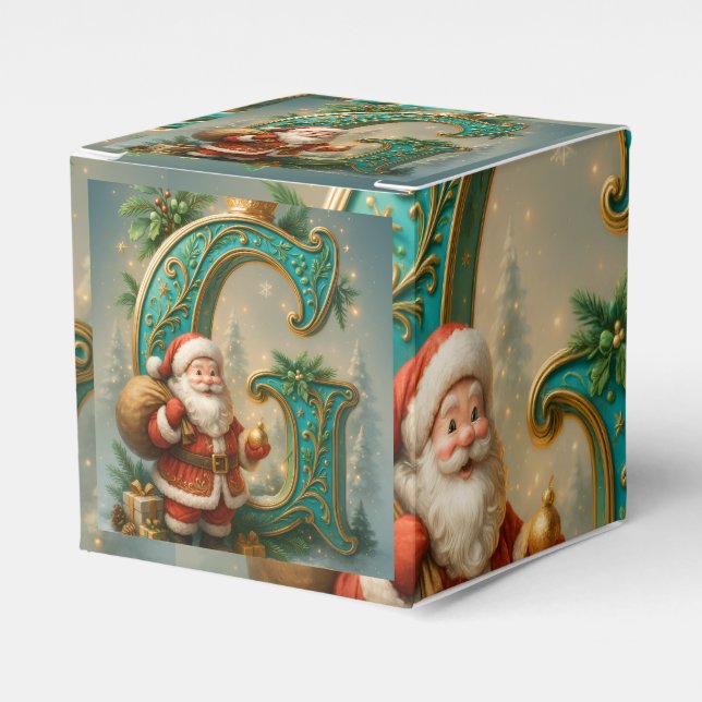  Goldenes Initial  G mit Weihnachtsmann und Krone Geschenkschachtel (Vorderseite)