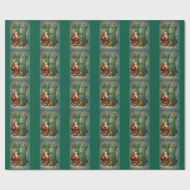  Goldenes Initial H  mit Weihnachtsmann und Krone  Geschenkpapier (Flach)