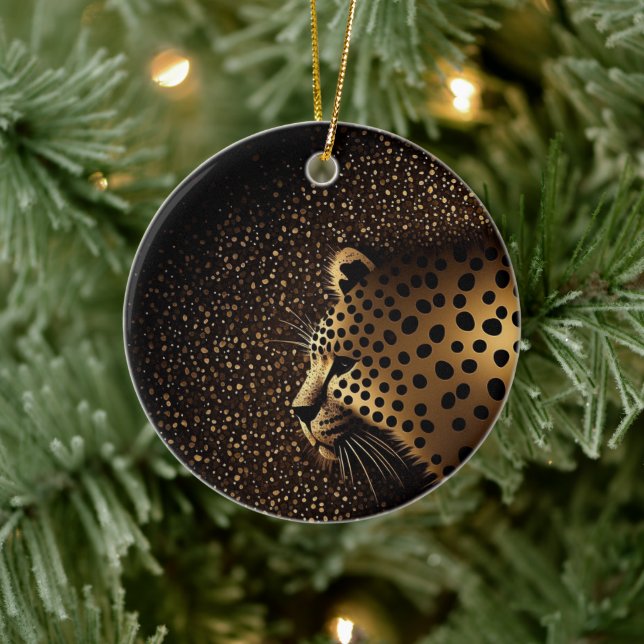 Goldenes Jaguar-Muster            Keramik Ornament (Baum)