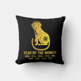 goldenes Jahr des Affen Zodiac Schwarz Kissen