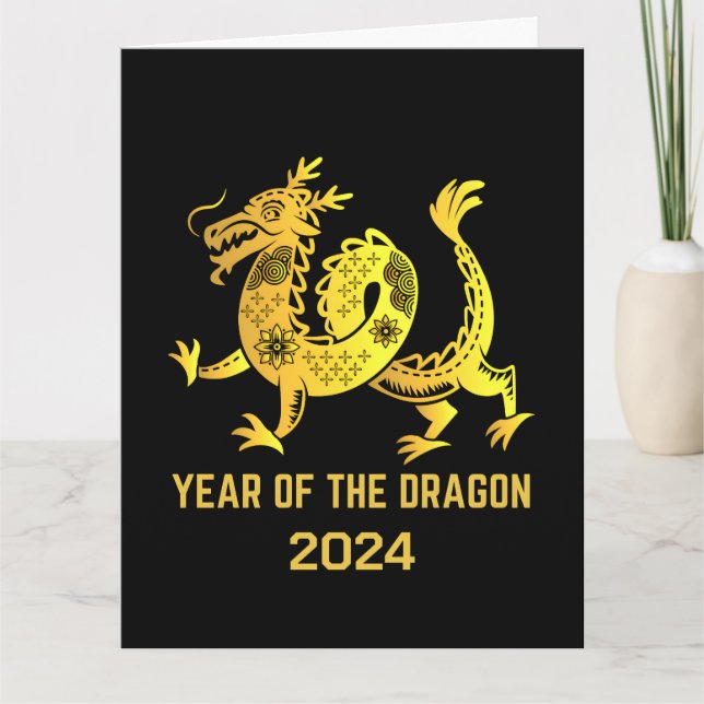 Goldenes Jahr des Drachen 2024 Neues Jahr Karte (Vorderseite)