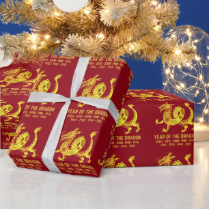 Goldenes Jahr des Drachen Zodiac Rot Geschenkpapier