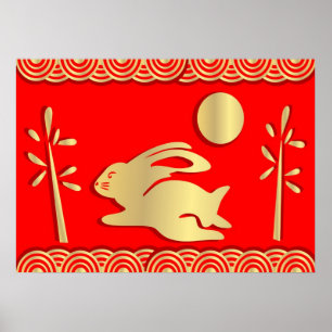 Goldenes Jahr des Kaninchen-Plakat-Druckes Poster