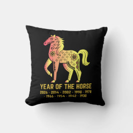 Goldenes Jahr des Pferdes Zodiac Schwarz Kissen