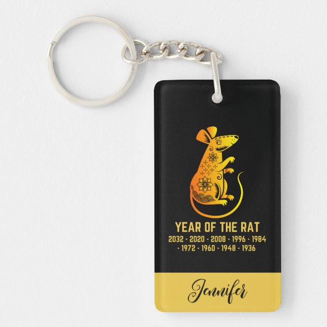 Goldenes Jahr des Ratten Zodiac Name Schwarz Schlüsselanhänger (Vorderseite)