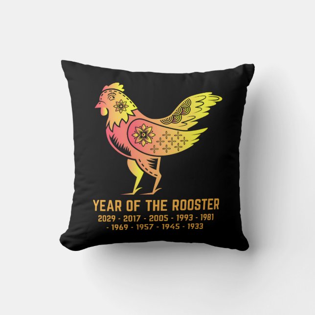 Goldenes Jahr des Roosters Zodiac Black Kissen (Vorderseite)