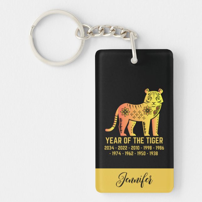 Goldenes Jahr des Tiger-Zodiaka-Namens Schwarz Schlüsselanhänger (Vorderseite)