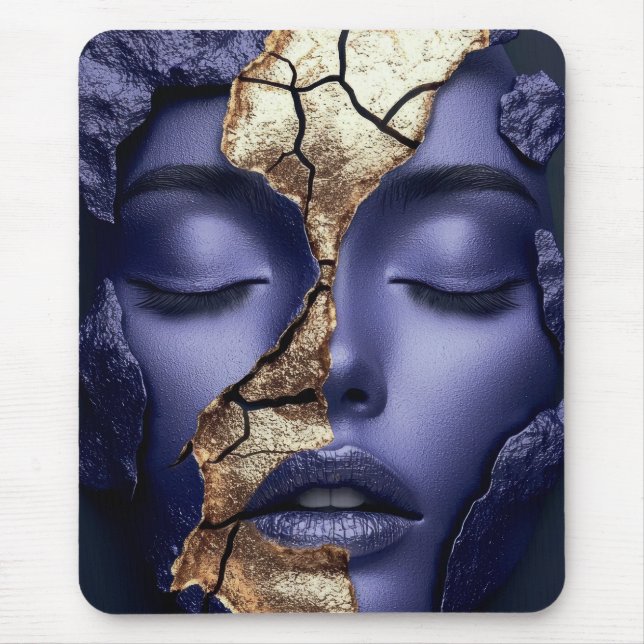Goldenes Kintsugi-Mädchenporträt Mousepad (Vorne)