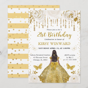 Goldenes Kleid Dunkle Haut Prinzessin Geburtstag Einladung