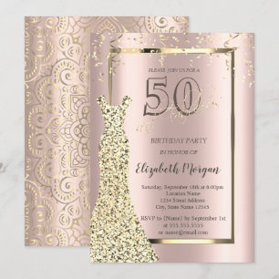 Goldenes Kleid Rose Gold, Gold Mandala 50. Geburts Einladung
