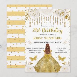 Goldenes Kleid Rote Haare Prinzessin Geburtstag Einladung