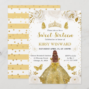 Goldenes Kleid Rote Haare Prinzessin Sweet 16 Einladung