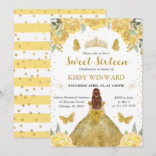 Goldenes Kleid Rote Haare Prinzessin Sweet 16 Einladung