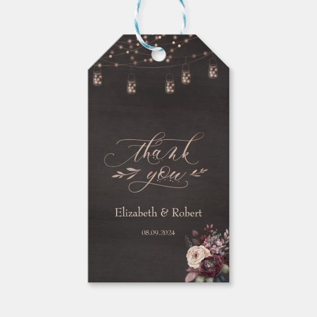 Goldenes Kleid Rustic String Lights Rosen Danke Geschenkanhänger (Vorderseite)