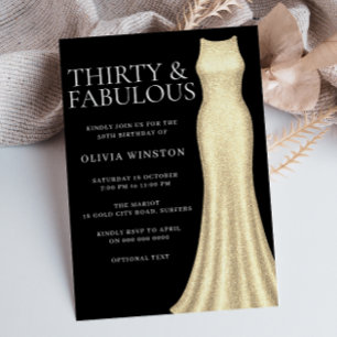Goldenes Kleid & Schwarze Frauen 30. Geburtstag Einladung