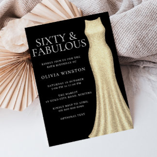 Goldenes Kleid & Schwarze Frauen 60. Geburtstag Einladung