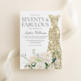 Goldenes Kleid Weiße Rosen 70. Geburtstagsparty Einladung