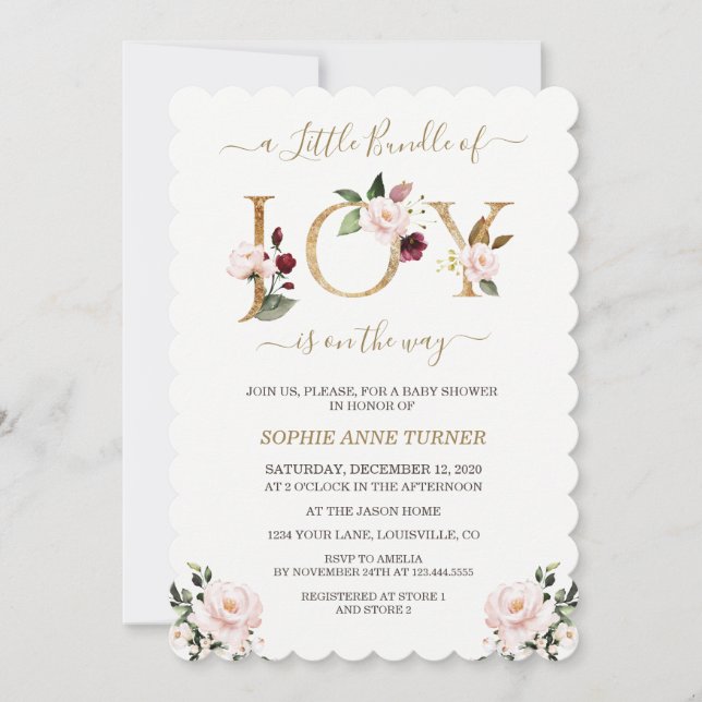 Goldenes kleines Bündel von Joy Pink Blumendusche Einladung (Vorderseite)