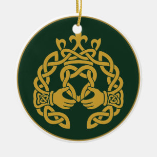 Goldenes Knotwork-Claddagh Keramik Ornament