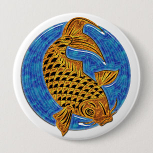 Goldenes Koi im blauen Glasteich Button