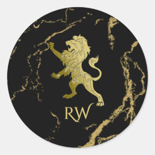 Goldenes königliches Löwenmonogramm Runder Aufkleber