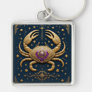 Goldenes Krebs-Zodiak-Symbol auf dunklem Hintergru Schlüsselanhänger