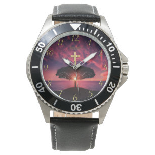 Goldenes Kreuz des christlichen Glaubens mit lusti Armbanduhr