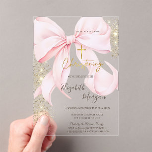 Goldenes Kreuz Taufgeschenk Gold Glitter Rosa Schl Acryleinladungen