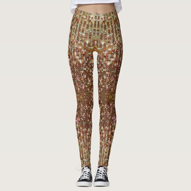 Goldenes Kupferglitzern Amber-Sequenzmuster Leggings (Vorderseite)
