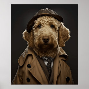 Goldenes Labradoodle als Sherlock Holmes verkleide Poster