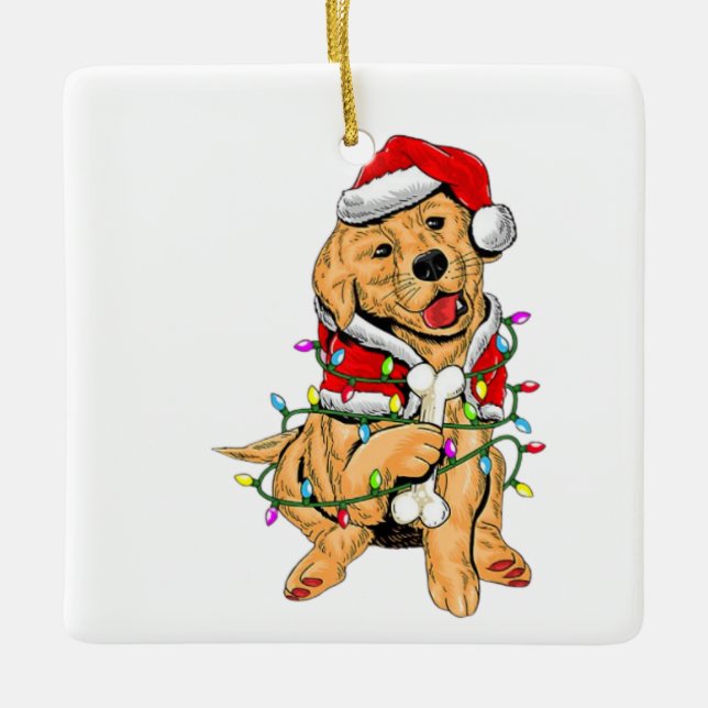 goldenes Labrador Retriever Weihnachtslicht Keramikornament (Vorderseite)