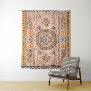 Goldenes Labyrinth – Moderne marokkanische Geometr Wandteppich