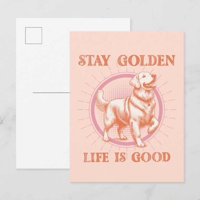 Goldenes Leben ist ein schönes Retriever Retro Postkarte (Vorne/Hinten)