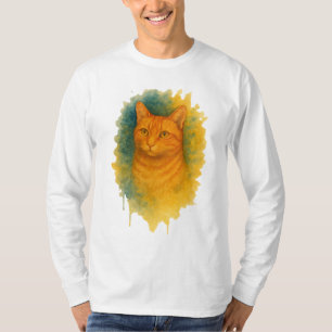 Goldenes Licht: T - Shirt der Wasserfarbe Katze