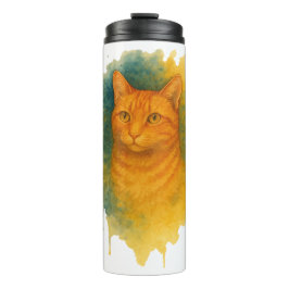Goldenes Licht: T - Shirt der Wasserfarbe Katze Thermosbecher